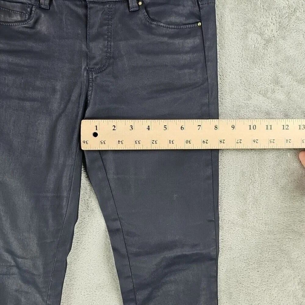 Massimo Dutti Jeans Womens Size 2 Waxed Dark Blue Skinny Fit Low Rise Stretch - Picture 9 of 13